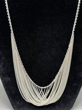 Vintage 925 Sterling Silver 24-Strand 18" Waterfall Bib Necklace - Elegant Style